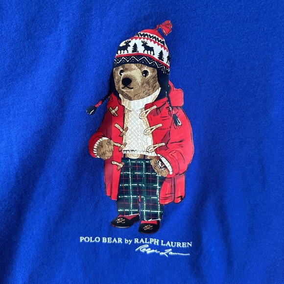 Polo Bear by Ralph Lauren Winter Bear W/Beanie Blue Crew Neck Long Sleeve Mens L - Picture 3 of 8